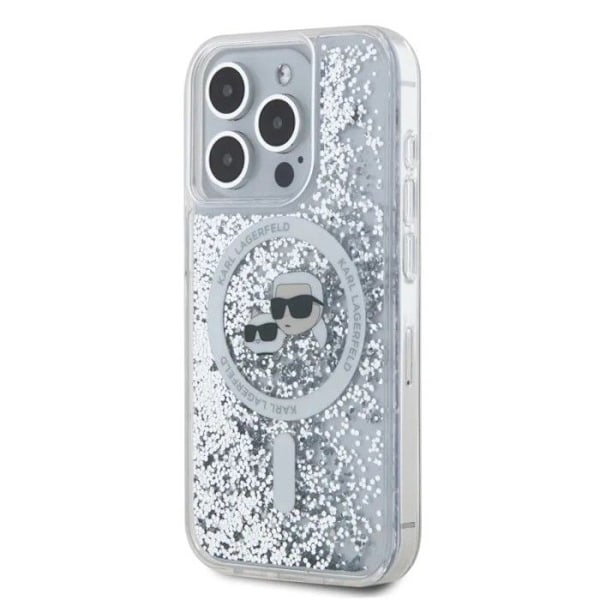 iPhone 15 Pro Max -kotelo - Karl Lagerfeld Liquid Glitter MagSafe (KLHMP15XLGKCSGH) - Kirkas Karl&Choupette Head