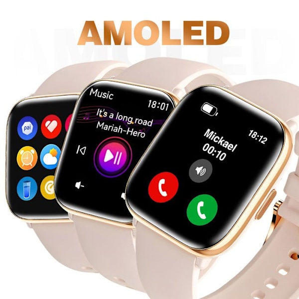 Smartwatch med sundhedsovervågning og Bluetooth-opkald, 7 dages batterilevetid, myPhone, pudderrosa Rosa
