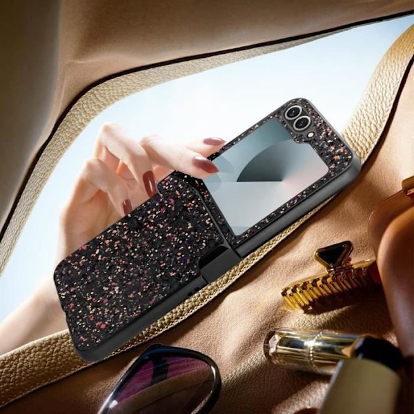 AVIZAR Beskyttelsesetui til Samsung Galaxy Z Flip 6 - Sort Bi-materiale Glitter Design Svart