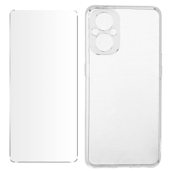 Skyddsfodral - AVIZAR - Oppo Reno 8 Lite 5G - Mjuk silikon - 9H härdat glas - Transparent Vit