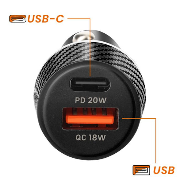 Laddare Bil 38W USB-C + USB Snabbladdning Design Kol LinQ Svart Svart