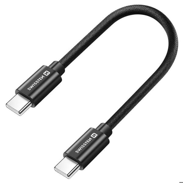 Mini USB-C til USB-C kabel 20 cm 60W Universel Hurtig Opladning og Overførsel Swissten Sort