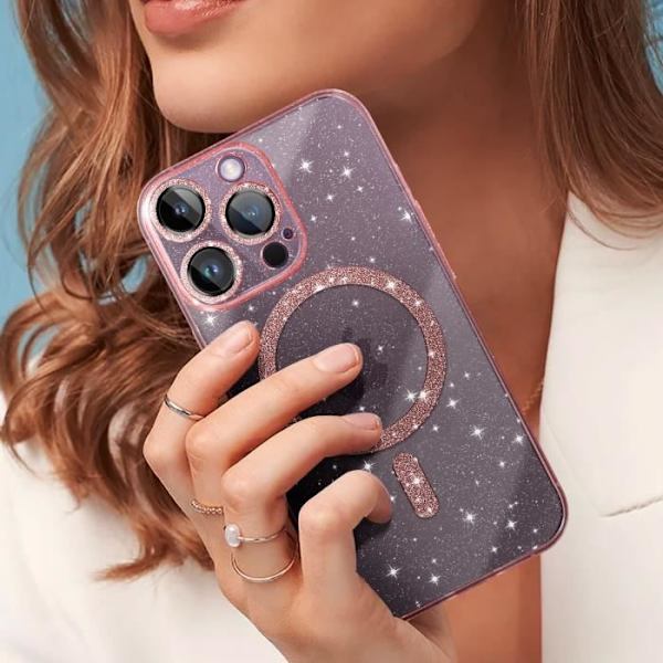 MagSafe Fodral för iPhone 14 Pro Glitter Silikon Rosa Champagne - AVIZAR - Halvstyv - Smidig - Blandad Rosa