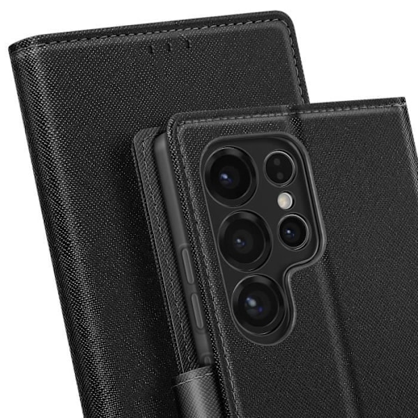 Étui för Samsung Galaxy S25 Ultra Plånbok i Saffiano Läder Fancy Svart Svart