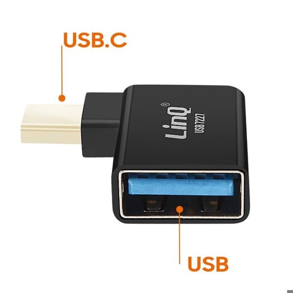 OTG USB hun til USB-C han Adapter 10 Gbps Overførsel og Opladning LinQ Sort