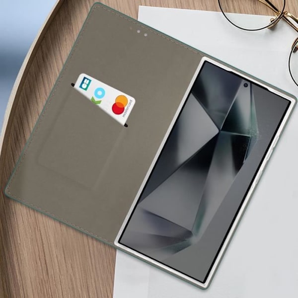 Fodral till Samsung Galaxy S24 Ultra - AVIZAR - Funktion för plånboksställ - Grön - Flik - Halvstyvt skal Grön