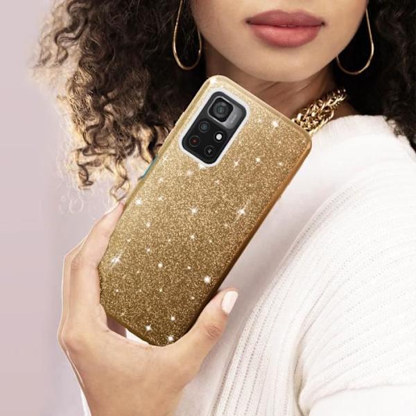 AVIZAR Glitter Case Xiaomi Poco M4 Pro 5G:lle ja Redmi Note 11S 5G:lle - Keltainen - Pehmeä - Glitter Design gyllene