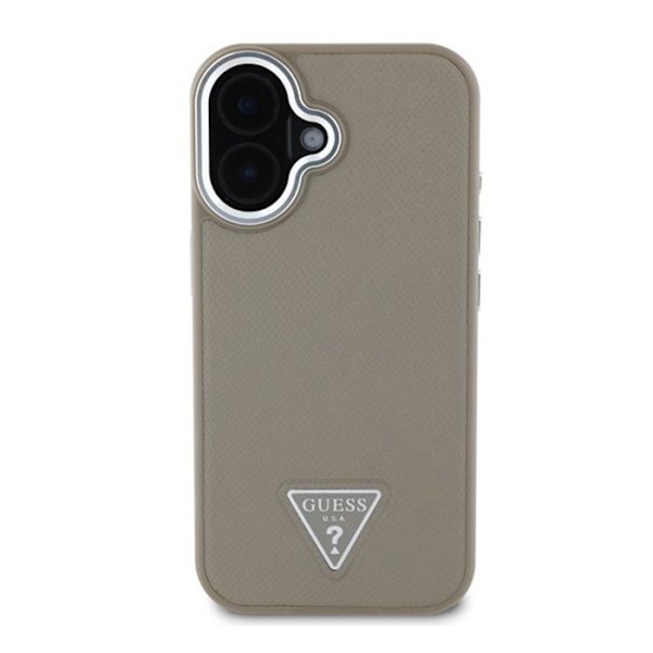 Coque til iPhone 16 Stødabsorberende med Struktur Effek og Triangulært Guess Logo Brun kastanj