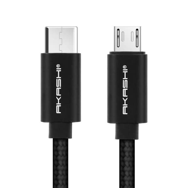 USB-C til Micro-USB kabel - AKASHI - 1m - Sort - Hurtig overførsel - Hurtig opladning Svart