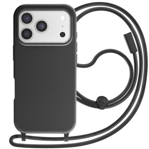 Cover - ADVARSELSE - iPhone 17 Pro - Silikone Sort - Blød Berøring - Justerbar Snor Svart