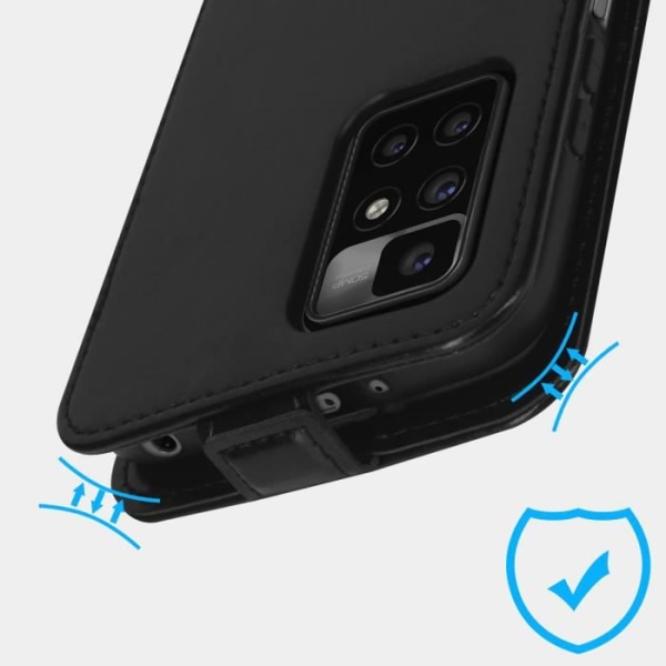 Etui - AVIZAR - Xiaomi Redmi 10 - Ekologiskt läder svart - Vertikal flip-skal - Inbyggd kortficka Svart
