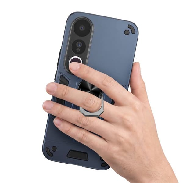 Stødabsorberende cover til Vivo V50 Lite med roterende ring og støtte i blå Blå