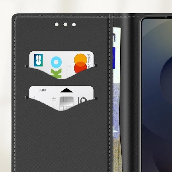 Étui för Samsung Galaxy S25 Ultra Plånbok i Saffiano Läder Fancy Svart Svart