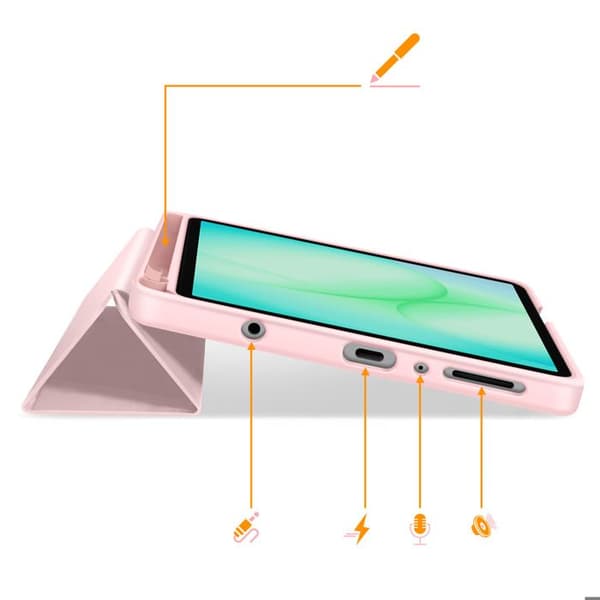 Klapskede til Galaxy Tab A11 Auto-Søvn med Støtte og Stylus Holder Tech Protect Rosa Ros