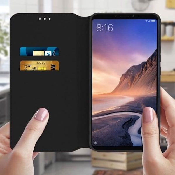 Housse - AVIZAR - Xiaomi Mi Max 3 - Fodral Folio Plånbok - Ekoskinn - Svart Svart