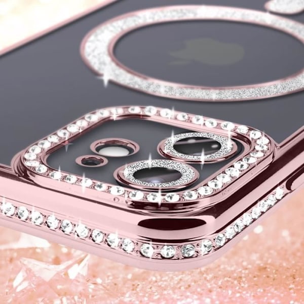 Diamond Cover til iPhone 12 MagSafe Protection Rhinestone Contour Champagne Pink Rosa