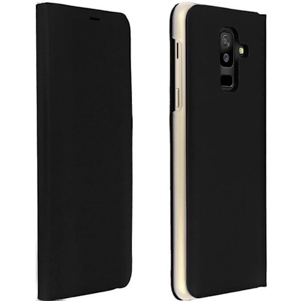 Samsung Galaxy A6 Plus - AVIZAR - Lompakkoasu - Ekologinen nahka Musta - Ultra-ohut svart
