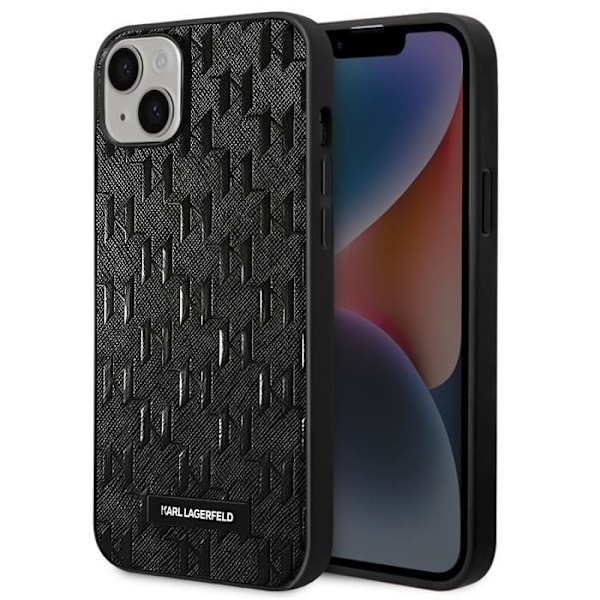 Etui til iPhone 14 - KARL LAGERFELD - Saffiano læderfinish - Art Deco Print - Sort Svart