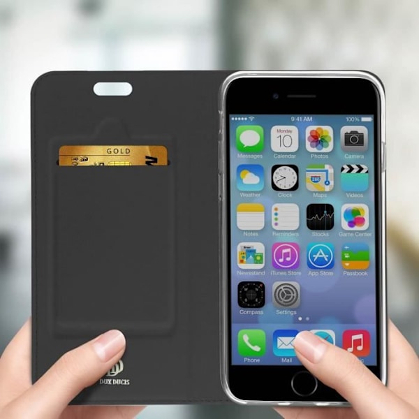Hölster iPhone SE 2020 / 8 / 7 - DUX DUCIS - Ekologiskt läder - Kortfack - Videostativ - Svart Svart