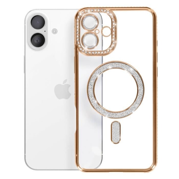 AVIZAR hårt fodral för iPhone 16 - Guld strass kontur - MagSafe skydd Gul
