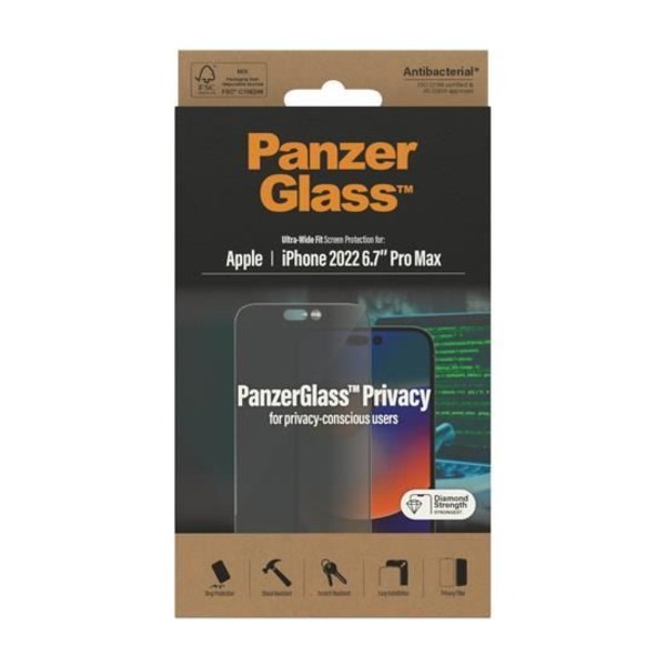 Beskyttelsesglas - PanzerGlass - iPhone 14 Pro Max - Privatliv - Hærdet glas - Ridsefast