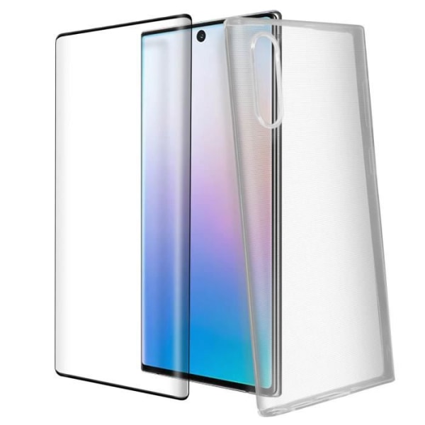 Cover til Samsung Galaxy Note 10 blød silikone og 9H hærdet glasfilm gennemsigtig