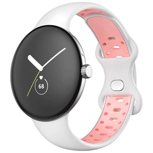 Armband för Google Pixel Watch AVIZAR - Mjuk tvåfärgad silikon vit/rosa - spänne Vit/rosa