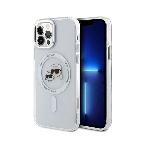 iPhone 12 / 12 Pro - IML-tulostettu K ja CH, MagSafe-yhteensopiva Karl Lagerfeld -läpinäkyvä kotelo Vit