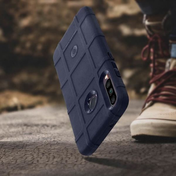 Telefoncase - AVIZAR - Huawei P40 Lite E - Relief Rutor - Förstärkt Skydd - Silikon Svart blå