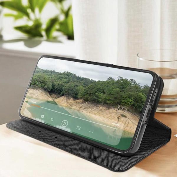 Cover til Samsung Galaxy S24 Flip Wallet Video Support Sort - AVIZAR - Semi-stiv - Syntetisk - Blandet Svart
