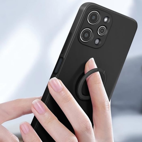 Taske til Xiaomi Redmi 12 Ring Holder Fleksibel Silikone Sort