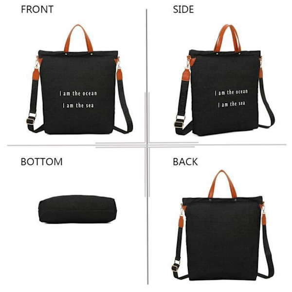 Taske Cabas - GALLANTRY - Seabag i Sort Denim - Skulderrem - Rummelig - Alsidig Svart