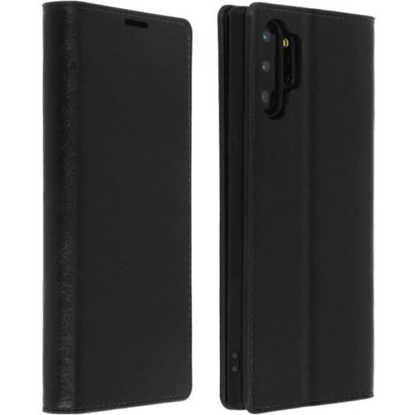 Galaxy Note 10 Plus-fodral - AVIZAR - Äkta läder - Kortficka - Videostativ - Svart Svart