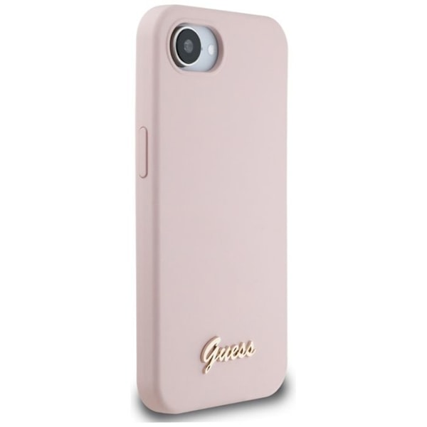 Coque til iPhone 16e - Guess Silicone Script Metal Logo (GUHMPSE4SMBSLP) - Rosa rosa