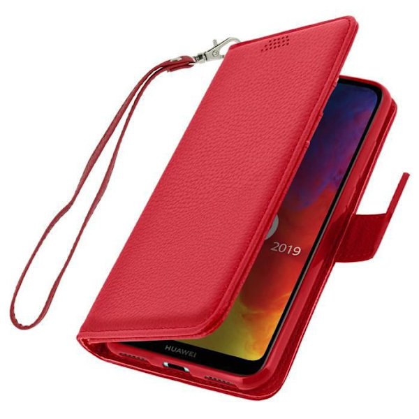Plånboksfodral - AVIZAR - Huawei Y6 2019 - Ekoskinn röd - Videostöd - Magnetisk stängning Röd