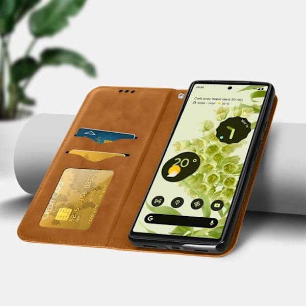 Google Pixel 6a plånboksfodral - AVIZAR - Korthållare - Soft-touch Camel Kamel