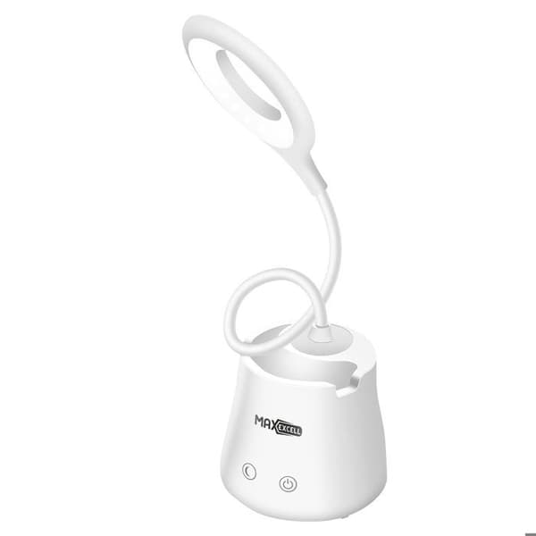 Skrivebordslampe - MAX EXCELL - Ring Lyse - LED Belysning - Berøringsbase - Fleksibel Arm Vit