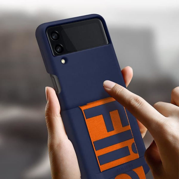 Fodral - Samsung - Galaxy Z Flip 3 5G - Mjuk Silikon - Inbyggd Rem - Tunn Profil Orange, Mörkblå