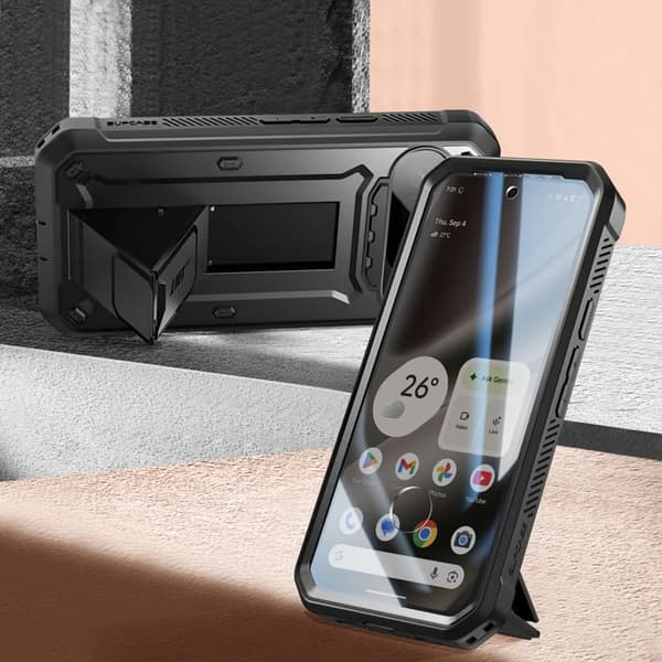Heltäckande skal - SUPCASE - Pixel 10 Pro - Stötsäker 6m - Ställning - Bälteklipp - Svart Svart