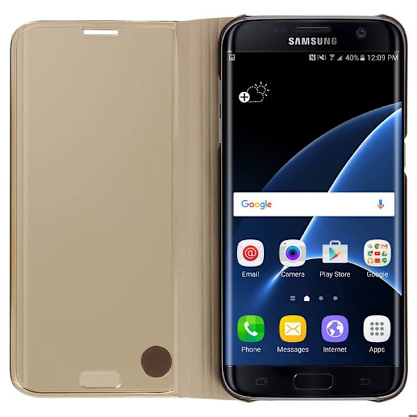 Galaxy S7 Edge Case Flip Cover Gold Mirror - Jalustatoiminto Guld