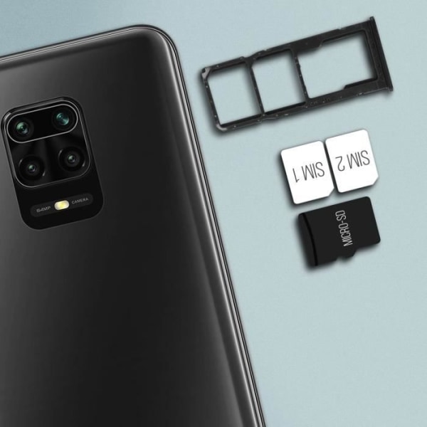 Kortbakke - Xiaomi - Redmi Note 9 - 2x Nano SIM - Micro SD - Sort Svart