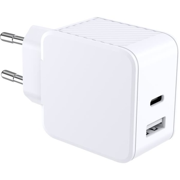 Dobbelt hjemmeoplader USB A+C PD 32W (12+20W) Strømforsyning Hvid - 100 % genanvendt plastik Bigben