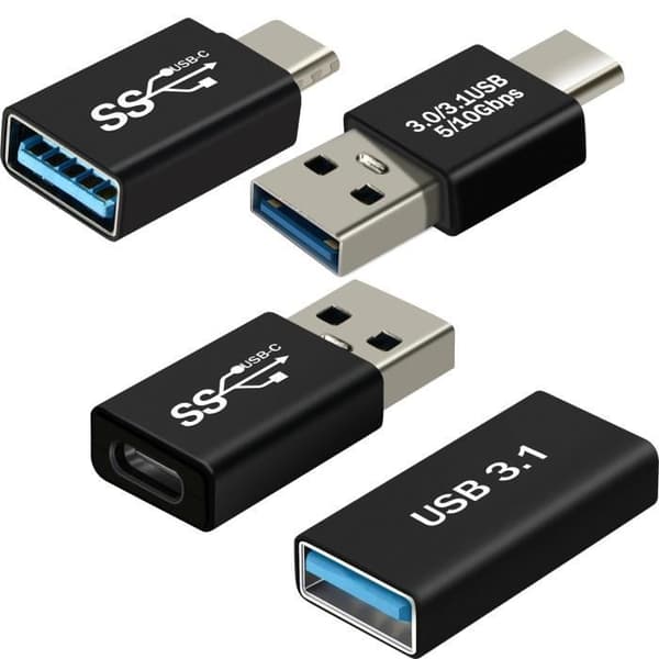 USB C + USB Adapter - AVIZAR - Pakke med 4 - Mand kvinde OTG - Sort