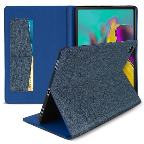 Tabletfodral - AVIZAR - Galaxy Tab S5e - Ekoleder - Inbyggd stöd - Kortfack Blå