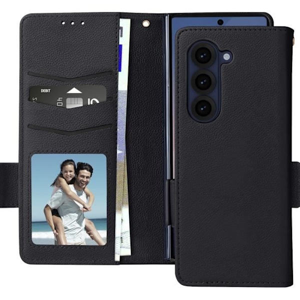 Fodral till Galaxy Z Fold 6 Wallet Magnetic Tab handledsrem Svart Svart