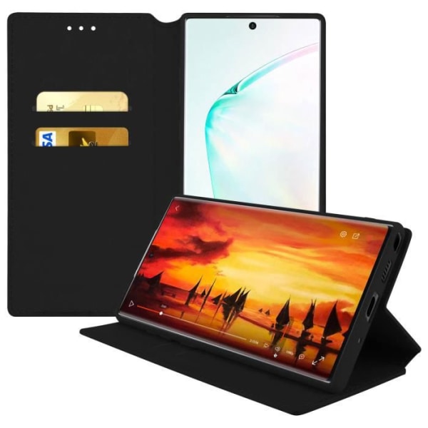 Smartphone taske - AVIZAR - Galaxy M51 - Folio Pung Etui - Øko-læder Sort - Støttefunktion Svart