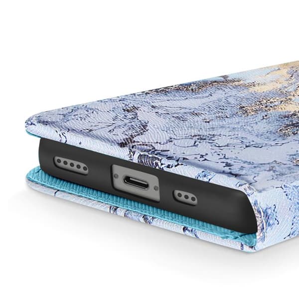 Plånboksfodral för iPhone 17 med Ocean Marmor Mönster, med Stöd och Blå Rem Blå