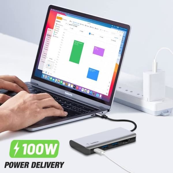 USB-C-sovitin - Belkin - 4in1 - HDMI 4K - 2x USB 3.0 - Power Delivery 100W