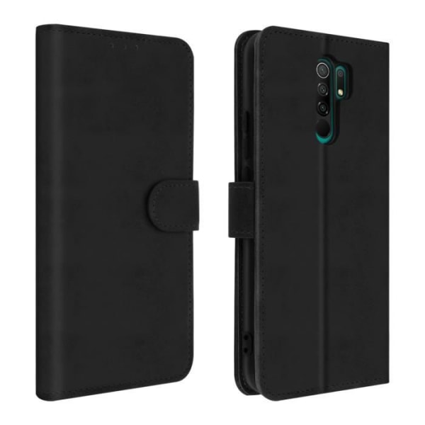 Étui Folio - AVIZAR - Xiaomi Redmi 9 - Øko-læder Sort - 3 Kortlommer - Støttefunktion Svart