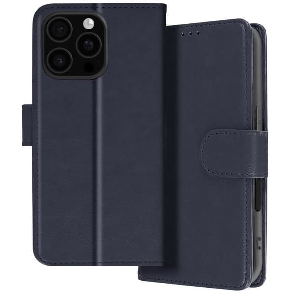 Plånboksfodral - AVIZAR - iPhone 16 Pro - Mörkblå - Semi-styv - Klaff med stödfunktion Blå